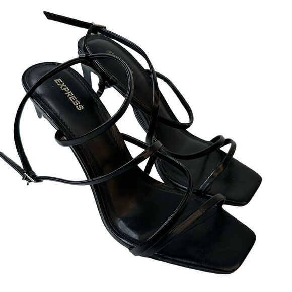 Express High Heels Black Strappy Ankle Wrap Sandal Size 10 - Picture 5 of 17